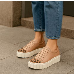 Tênis Casual Couro Premium Fly Camomila/ Pelo Leopardo 1802 - 15 - USE PDK SHOES