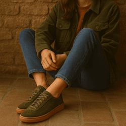 Tênis Casual Couro Premium Camurça Verde Militar 7705 - 309 - USE PDK SHOES