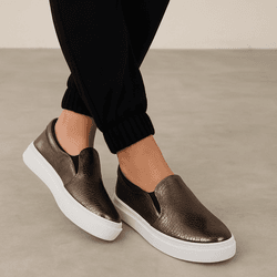 Tênis Slip On Couro Premium Craquele Metal Onix 1200 - 203 - USE PDK SHOES