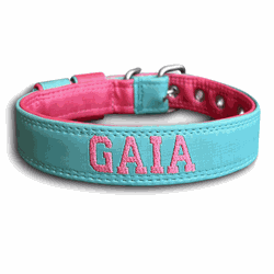 COLEIRA BABY PERSONALIZADA 3cm azul tiffany/rosa c... - PETSPACE