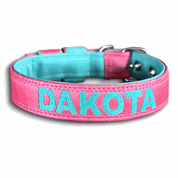 COLEIRA BABY PERSONALIZADA 3cm rosa/tiffany com no... - PETSPACE