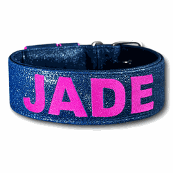 COLEIRA PERSONALIZADA 5cm glitter azul marinho com... - PETSPACE