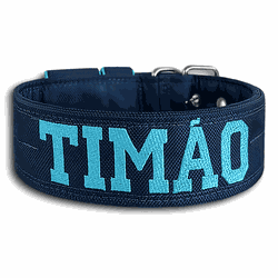 COLEIRA PERSONALIZADA 5cm azul marinho com nome em... - PETSPACE