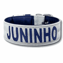 COLEIRA PERSONALIZADA 5cm prata/azul marinho com n... - PETSPACE