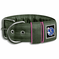COLEIRA LISA 5cm militar detalhe em rosa - 1214 - PETSPACE
