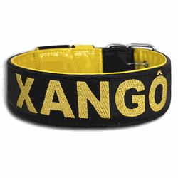 COLEIRA PERSONALIZADA 5cm preta/amarelo com nome e... - PETSPACE