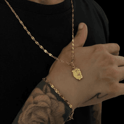 Kit Corrente Achatada + Pulseira - Banhado a Ouro ... - P.O Joias