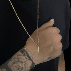 Corrente Piastrini(2mm) + Pingente Plaquina Cruz -... - P.O Joias