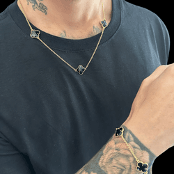 Kit Trevo Preto - Banhado A Ouro 18k - KT-TP2023-... - P.O Joias