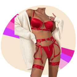 Body Lingerie Sexy Recortado Com Correntes - Vermelho - QV STORE