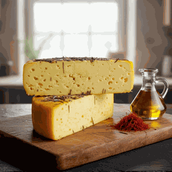 Queijo Artesanal Maturado com Açafrão, Alecrim e A... - Queijaria Dona Monica 