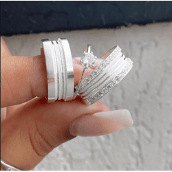 Par De Alianças Em Prata 950 + Anel Solitário - REINOAUI