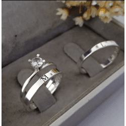 Par De Alianças Em Prata 950 + Anel Solitáro - REINOAUI