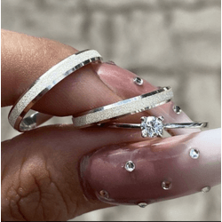 Par De Alianças Em Prata 950 + Anel Solitáro - REINOAUI