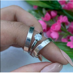 Par De Alianças Em Prata 950 + Anel Solitáro - REINOAUI