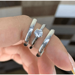 Par De Alianças Em Prata 950 + Anel Solitáro - REINOAUI