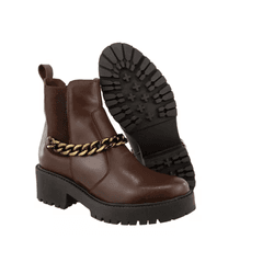 Bota Coturno Feminina corrente Couro Sola Tratorada Café - Rilu Fashion