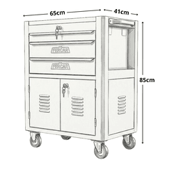 Carrinho Para Ferramentas Fechado Com 3 Gavetas Vermelho (C06) - Fercar