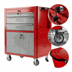 Carrinho Para Ferramentas Fechado Com 3 Gavetas Vermelho (C06) - Fercar