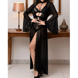  Robe Longo em Tule e Renda - LINDO - Preto - SEGREDO SEX SHOP