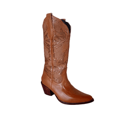 Bota Texana Feminina Couro Floater Conhaque Com Detalhe a Laser - Silverado Bota... - SILVERADO BOTAS