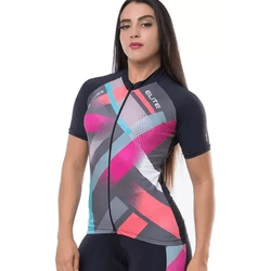 CAMISA MC ELITE FEM PTO/AZUL/ROSA - 4129201G - Station Bike