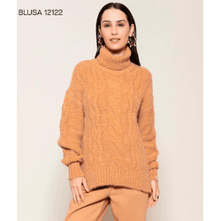 Blusa Fio Pluma Alongada c/ Gola Removivel Caramel... - STILOMOR