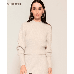 Blusa Malha Trabalhada c/ Manga Bufante Abenção Be... - STILOMOR