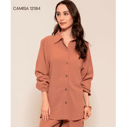Camisa Over Viscolinho Marrom Abenção - 28089 - STILOMOR