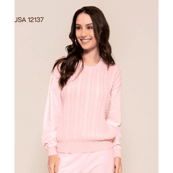 Blusa Tricot c/ Mangas de Moletom Abenção Rosa - ... - STILOMOR