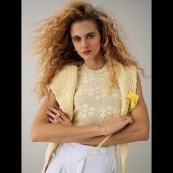 Regata trico com Flores Biamar Manteiga - 25948 - STILOMOR