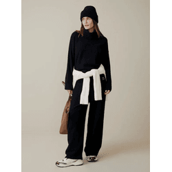 Calça Wide Fio Nuvem Nori Preta - 28196 - STILOMOR