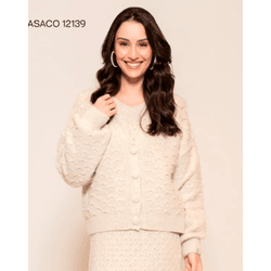 Casaco Trabalhado Fio Pluma Abenção Bege - 28112 - STILOMOR