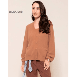 Casaco Alongado Fio Pluma c/ Bolso Abenção Marrom ... - STILOMOR