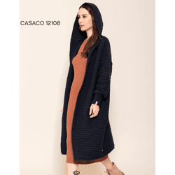 Casaco Alongado Trabalhado c/ Capuz Abenção Azul E... - STILOMOR