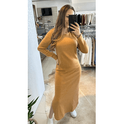 Vestido Longo Canelado Pluma Caramelo - 16087 - STILOMOR