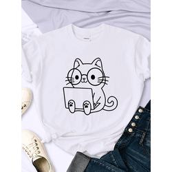 Camiseta Estampada Frente Gatinho Laptop - GATOLAP... - Atacado Leandrinho