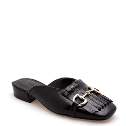 MULE COURO VERNIZ CRINKLE PRETO - Mezzo Punto
