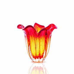 Vaso Murano mini Tulipa Vermelho com Âmbar - 3256M... - THOULOUSE 