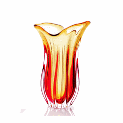 Vaso Cristal Murano Jessi Âmbar com Vermelho 47cm ... - THOULOUSE 