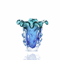 Vaso Murano Mini com Escamas Azul com Esmeralda - ... - THOULOUSE 