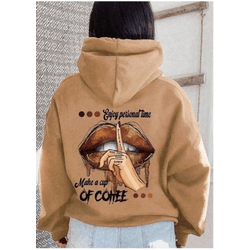 Moletom Feminino Mak a cup coffee Costas Casual In... - UBSHOP