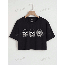 CROPPED Camiseta cortada estampa de caveirinhas - ... - UBSHOP