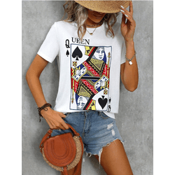 Camiseta Casual Estampada De Carta Dama - BRANCO -... - UBSHOP
