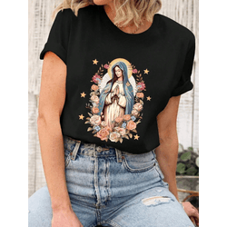Camiseta Feminina Estampada Virgem Maria - PRETA -... - UBSHOP