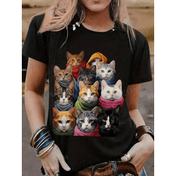 Camiseta Feminina Casual de Verão GATINHOS Camisa ... - UBSHOP