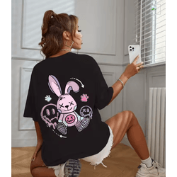 Camiseta de algodão estampada de coelhinha feminin... - UBSHOP
