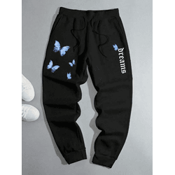 Calça De Moletom Com Ajuste Solto Com Borboletas -... - UBSHOP