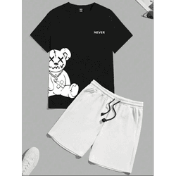 Camiseta Gráfica de Urso e Letras Estilo Anime par... - UBSHOP