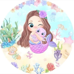 Lindo Painel Festa Infantil Redondo Sereia Cute Po... - UBSHOP